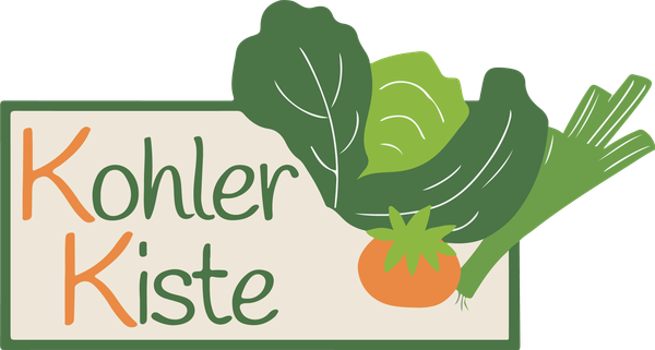 KI generiert: Logo mit Gemüsegrafik und dem Text "Kohler Kiste".