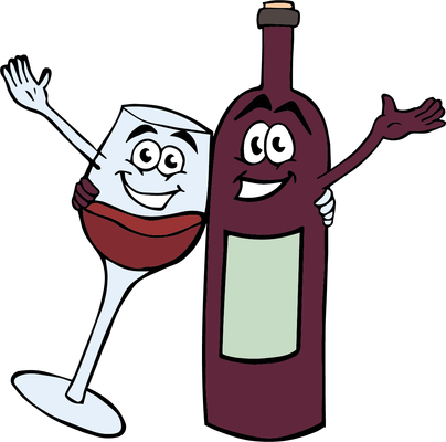 KI generiert: Eine Cartoon-Weinflasche und ein Weinglas mit Gesichtern umarmen sich freundlich.