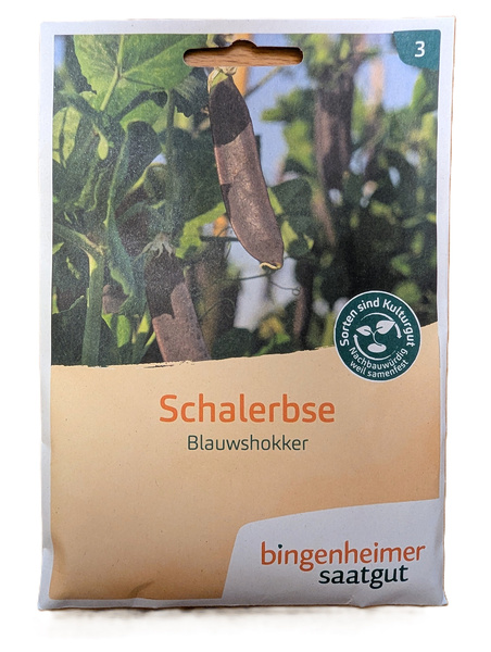 KI generiert: Saatgutverpackung für Schal- und Erbsensamen, Blauwschokker, von bingenheimer saatgut.