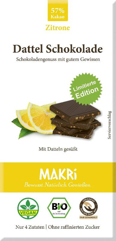 Produktfoto zu Dattelschokolade Zitrone 85g