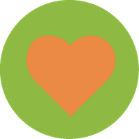 KI generiert: Orangefarbenes Herz auf grünem Hintergrund.