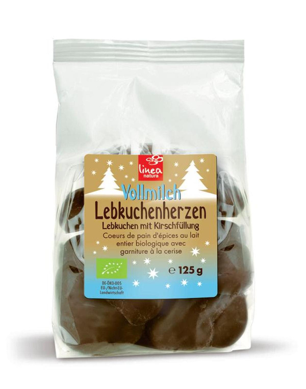 Produktfoto zu Vollmilch Lebkuchen-Herzen mit Kirschfüllung 125g