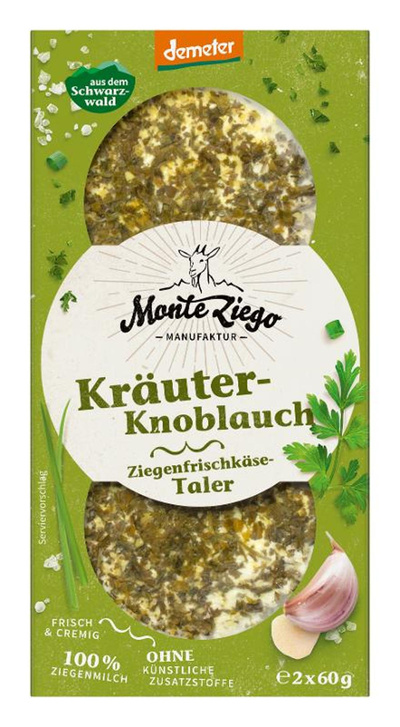 Produktfoto zu Ziegenfrischkäse Taler Kräuter Knoblauch